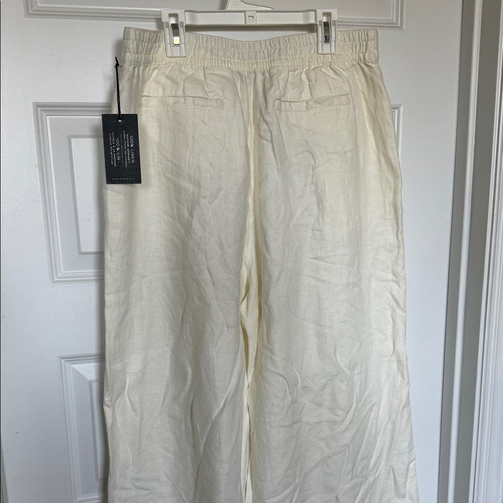 NWT H by Halston Cream Wide Leg Linen Pants - Picture 9 of 9